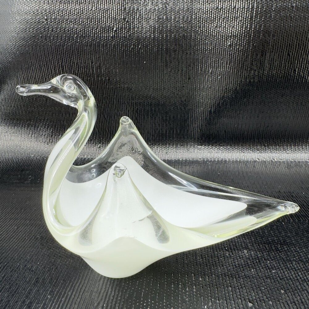Vintage Venetian Art Glass Duck Bird Bowl Dish Candy Holder Container White VTG